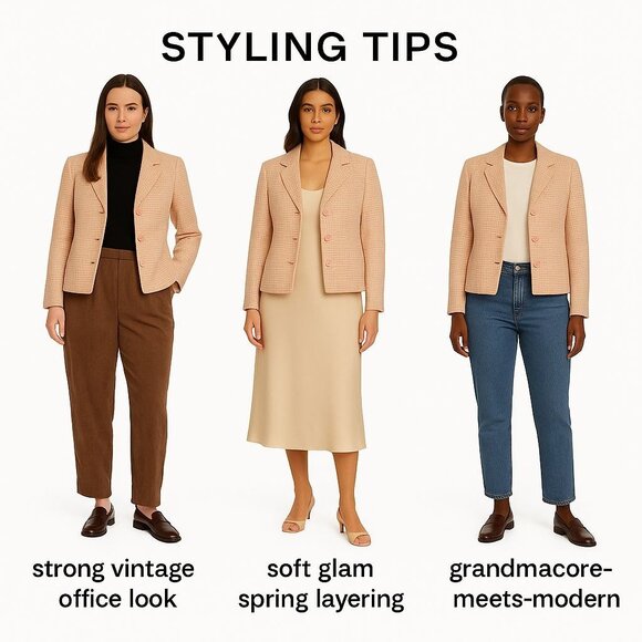 Da Rue 14 womens blazer vintage pastel tweed structured power jacket made in USA - Picture 7 of 12